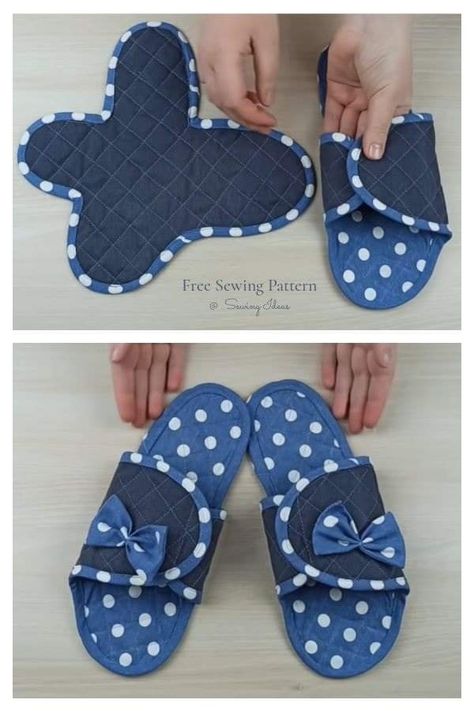 Handmade Shoes Pattern, Simple Slippers, Sewing Slippers, Fabric Art Diy, Pola Topi, Diy Slippers, Free Sewing Patterns, Patterns Fabric, Free Sewing Pattern