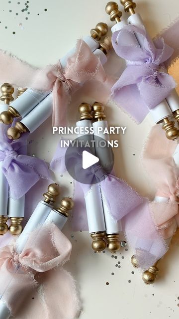 Princess Scroll Invitations, Diy Princess Invitations, 4th Princess Birthday Party Theme, 3rd Birthday Party Princess, Princess Theme Birthday Party Invitation, Cinderella Invitations Birthday, 3rd Princess Birthday Party, Diy Scroll Invitations, Disney Princess Birthday Party Decorations Diy