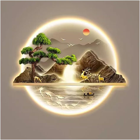 Wall Art Decorations Lamp, Oriental Decor Traditional Chinese Wall Hanging Painting $112.03 New Decor Trends 2024, 3d Wall Painting Ideas Living Rooms, Led Light Wall Art, 3d Wall Art Decor, 3d Wall Art Sculpture, Creative Sculpture, Wall Hanging Painting, Led Light Wall, Wall Painting Living Room