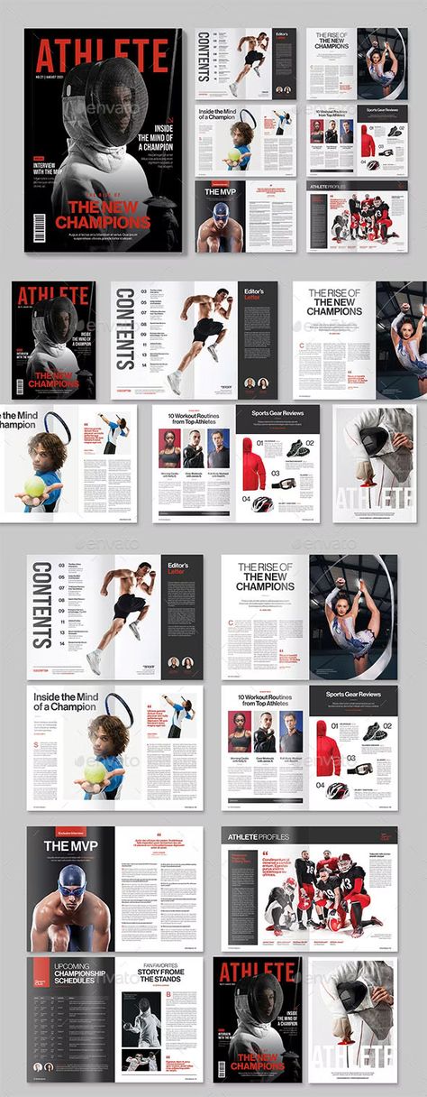 Sports Magazine Template, Print Templates | GraphicRiver Sport Magazine Layout, Photography Portfolio Layout, Sports Design Layout, Sports Magazine Covers, Contents Layout, Sport Magazine, Sports Magazine, Magazine Spreads, Magazine Layout Design