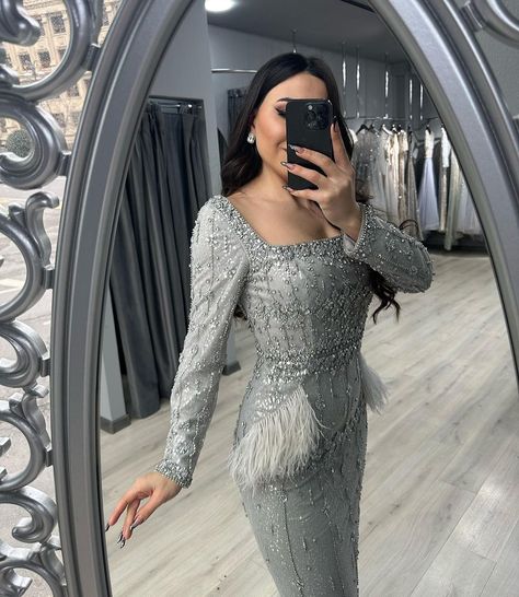 Evening Party Dress Long, Tea Length Gown, Wedding Grey, Prom Formal Dresses, Dress Tea Length, Dresses For Wedding, Party Dress Long Sleeve, Gray Weddings, Prom Formal