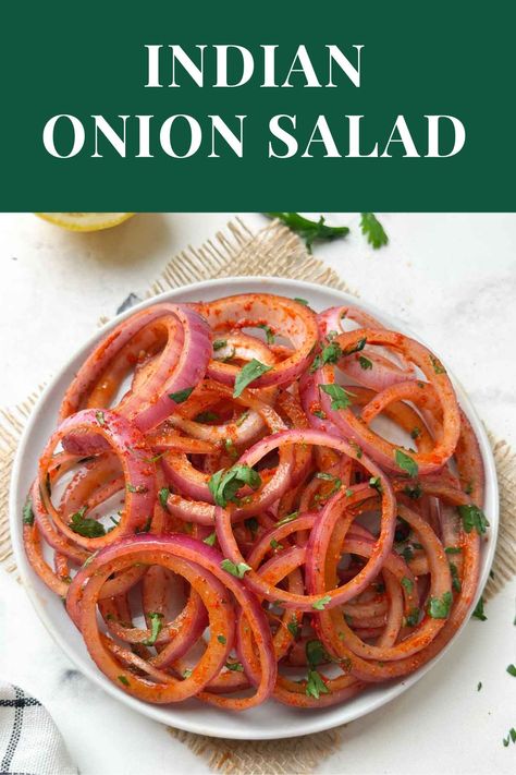 Onion Salad Indian, Indian Onion Salad, Indian Potluck Recipes, Onion Recipes Indian, Indian Canapes, Indian Condiments, Indian Salad Recipes, Indian Food Party, Indian Dinner Menu