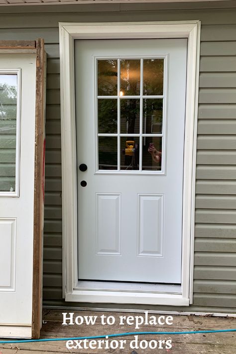 Exterior Back Doors With Window, Diy Door Installation, How To Install Exterior Door, How To Replace Front Door, How To Replace Windows, Diy Exterior Door Frame, Replace Front Door, Exterior Door Installation, Diy Exterior Door