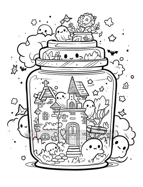 101 Kawaii Halloween in Jar Coloring Pages - Instant Download Libros Aesthetic, Chibi Coloring Pages, Halloween Jars, Detailed Coloring Pages, Mini Printer, Cute Doodles Drawings, Grayscale Coloring, Halloween Coloring Pages, Cool Coloring Pages