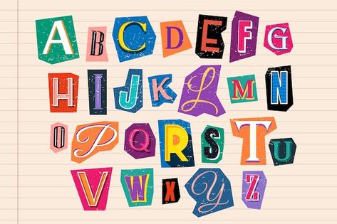 Paper style ransom note letter collectio... | Free Vector #Freepik #freevector #ransom #collection #colorful-alphabet #set Paper Style Ransom Note Letter, Letras Cool, Letter Collage, Ransom Note, Scrapbook Letters, Keyword Elements Canva, Alfabet Letters, Scrapbook Book, Alphabet Stickers