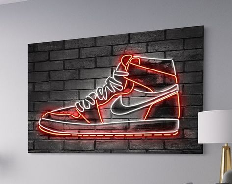 Michael Jordan FRAMED Canvas Wall Art Choose Size ready to Hang Hypebeast Decor Wall Art Canvas Print - Etsy Hypebeast Decor, Modern Art Printables, Sneaker Art, Cave Decor, Neon Glow, Nike Air Jordan 1, Man Cave Decor, Framed Canvas Wall Art, Red Light