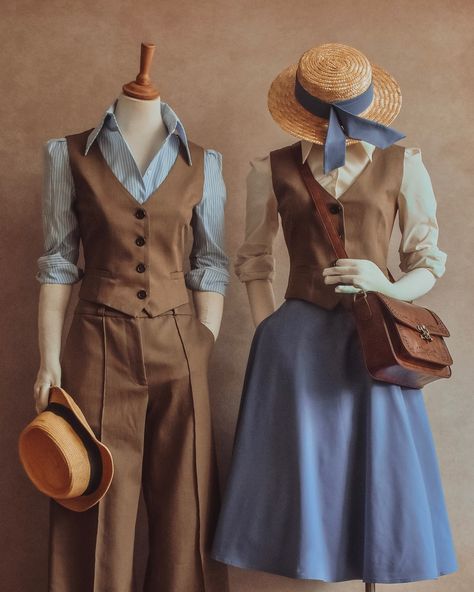 FEMKIT | Left or Right? 💼🤎🕰️ Two waistcoat outfits for your vintage inspired academia wardrobe. 📜🤎🕰️💼📔 Which one do you prefer? O u t f i t s 1 … | Instagram Waistcoat Outfits, Academia Wardrobe, Waistcoat Outfit, Vintage Academia, Midi Dress Outfit, Old Fashion Dresses, Vintage Inspired Outfits, Vestidos Vintage, Astronomer