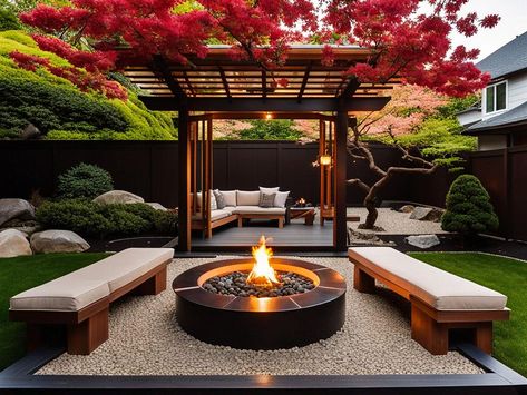 Find Peace at Home: Zen Garden Ideas Illustrated by AI Zen Landscape Design, Home Zen Garden, Zen Backyard Ideas, Zen Garden Ideas, Japanese Fire, Modern Japanese Homes, Kitchen Layouts With Island, Small Japanese Garden, Zen Garden Design