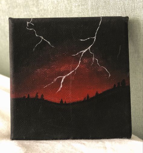 Thunder Canvas Painting, Painting Idea On Black Canvas, Day And Night Painting Aesthetic, Black Red Drawing, Red And Black Canvas Painting, Aesthetic Color Drawings, Black Mountain Painting, Small Aesthetic Painting, Red And Black Art Drawings