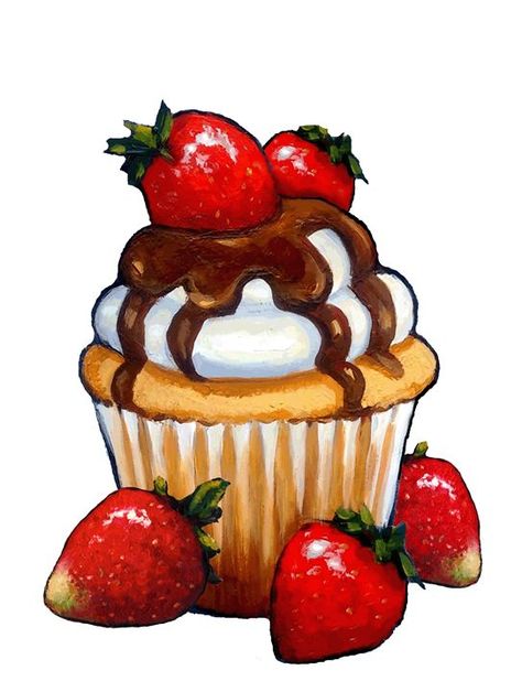 Desserts Drawing, Food Art Painting, Cupcake Drawing, Cake Drawing, Cupcake Art, Food Illustration Art, Cute Food Drawings, Cute Food Art, Food Painting