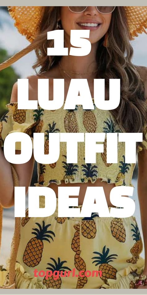 Luau Outfit Ideas Aloha Attire Women, Tropical Outfits For School Spirit Week, Cute Luau Party Outfit, Luau Outfit Ideas Women, Surf Theme Party Outfit, Aloha Casual Attire Women, How To Dress In Hawaii Ideas, How To Dress For A Luau Party, Tiki Outfit Women Party