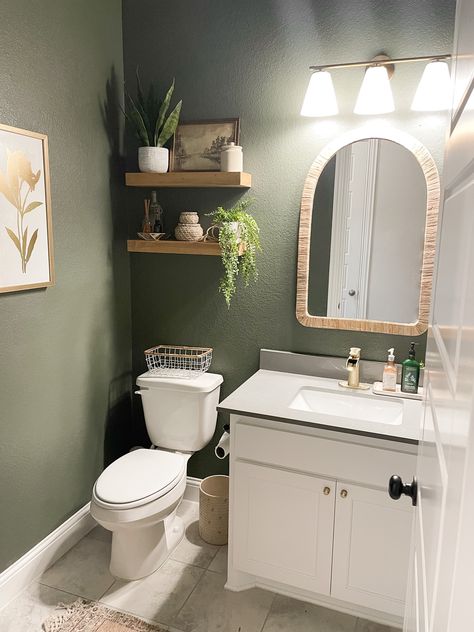 Bathroom Redecorating, Half Bathroom Remodel, Half Bathroom Decor, Green Bathroom Decor, Restroom Decor, Bathroom Redesign, Half Bathroom, Basement Bathroom, Bathroom Inspiration Decor