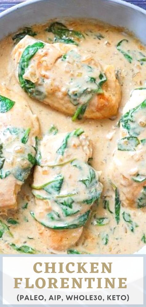 Easy Chicken Florentine, Aip Chicken, Aip Protocol, Chicken Florentine Recipe, Autoimmune Diet Recipes, Florentine Recipe, Aip Diet Recipes, Florentines Recipe, Autoimmune Recipes