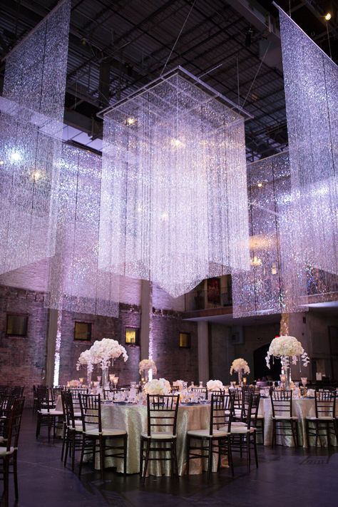 Modern Wedding Ceiling Decor, Crystal Curtains Wedding, Diamond Event Decor, Wedding Ceiling Installation, Pampas Ceiling Installation, Wedding Bar Display, Modern Wedding Ceiling Installation, Floral Ceiling Installation Wedding, Ceiling Swag