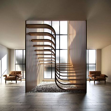 Cool Staircases, Proportion In Interior Design, Futuristic Cowboy, Cool Stairs, Lines Project, Linear Architecture, Stair Ideas, Entrance Furniture, Stairs Architecture