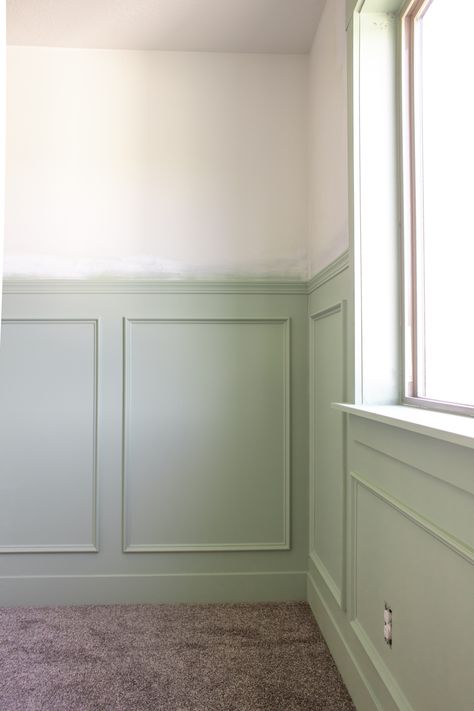 Chair Rail And Box Molding, Box Trim Wallpaper, Box Trim With Wallpaper, Diy Box Trim, Box Trim Nursery, Box Trim Bedroom, Box Trim On Wall, Eloise Nursery, Wall Trim Molding