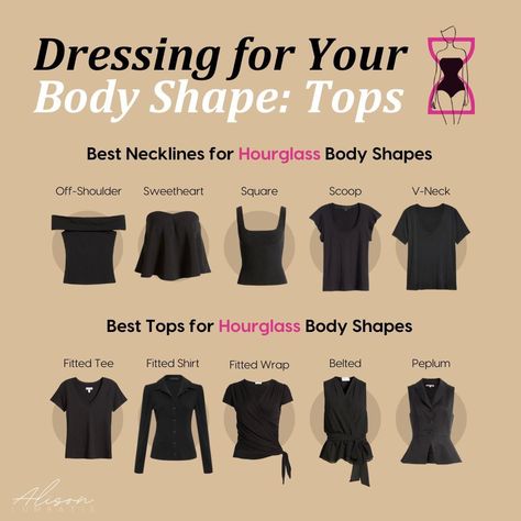 Short Torso Hourglass Outfits, Dressing For Hourglass Body Type, Styles For Hourglass Shaped Women, Hour Glass Body Shape Outfit Ideas, Hourglass Casual Outfits, Tops For Hourglass Shape, How To Style Hourglass Shape, How To Dress For Hourglass Shape, Top Hourglass Body Shape Outfits