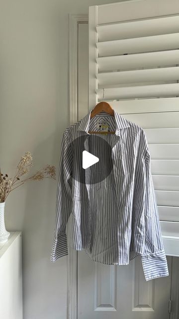 Tris Lovetana on Instagram: "Had the chance to upcycle a button-up for @prelovedjules and her Thrift & Tell segment on @morningshowca , all about the art of thrift flips!   As an upcycle enthusiast to my core, it’s always fun to see how secondhand items can be transformed into new pieces. This project took a simple dress shirt and turned it into a romantic front-tie blouse, proving that sustainable fashion is all about creativity and innovation ♻️🪡🧵  Special shoutout to @prelovedjules for this opportunity!  #thriftflip #upcycle #sustainablefashion #slowfashion" Upcycle Shirt To Dress, Button Up Shirt Diy Upcycling, Button Up Thrift Flip, Upcycle Mens Dress Shirt For Women, Thrift Flip Button Up Shirt, Upcycle Button Up Shirt, Button Down Upcycle, Upcycled Button Down Shirt, Diy Button Up Shirt Upcycle