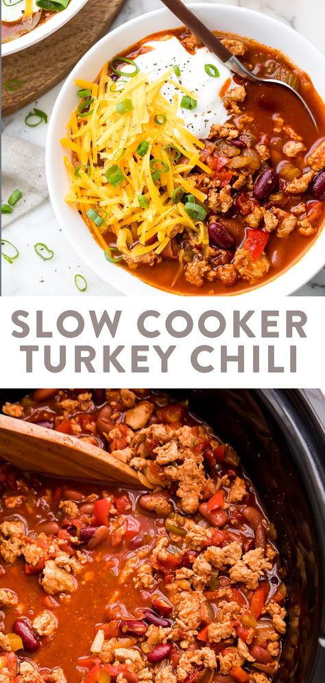 Slow Cooker Turkey Chili Recipe, Turkey Chili Recipe Crockpot, Turkey Chili Recipe Easy, Turkey Chili Crockpot, Turkey Chili Healthy, Turkey Chili Recipe, Slow Cooker Turkey Chili, Chili Chili, Crockpot Turkey