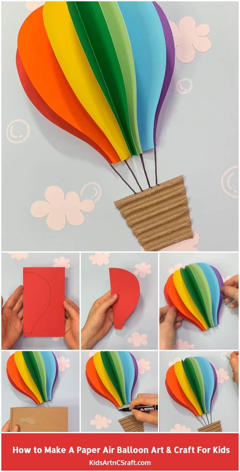 DIY How to Make Paper Air Balloon – Art and Craft for Kids - Kids Art & Craft Paper Air Balloon, Ballon Crafts, Art And Craft For Kids, Air Balloon Art, Hot Air Balloon Craft, Diy Hot Air Balloons, Hot Air Balloons Art, Paper Balloon, Hot Air Balloon Decorations