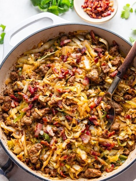 Fried Cabbage with Sausage | Garden in the Kitchen Cabbage And Turkey Sausage, Cabbage And Sausage Recipe, Cabbage And Italian Sausage Recipes, Ground Sausage And Cabbage, Cabbage Skillet Recipes, Cabbage And Sausage Recipes Crock Pots, Cabbage Sausage Recipes, Sausage And Cabbage Recipes, Italian Sausage And Cabbage