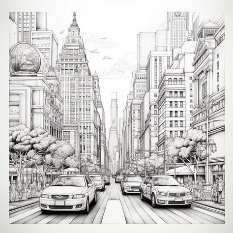 City Scape Sketch, City Perspective Drawing, Three Point Perspective Drawing, City Perspective, 1 Point Perspective Drawing, City Drawings, 2 Point Perspective Drawing, Colouring Images, Three Point Perspective