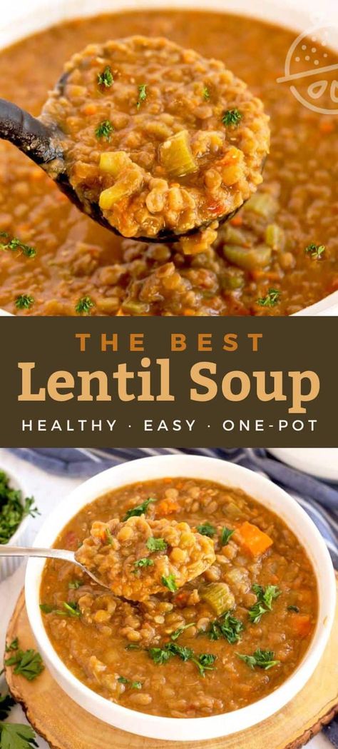 This Lentil Soup recipe is hearty, healthy, filling, budget friendly and absolutely delicious. Lentils are simmered with vegetables and spices in a tasty broth. This simple homemade soup is the absolute best lentil soup ever! Instructions to make this nutritious soup in the Instant Pot and the crock pot.#healthy #lentils #soup #dinner #lemonblossoms #instantpot #crockpot Crock Pot Healthy, Best Lentil Soup, Nutritious Soup, Best Lentil Soup Recipe, Lentils Soup, Quick Soup, Lentil Soup Recipe, Lentil Soup Recipes, Soup Dinner