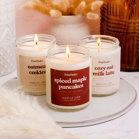 Cozy Aesthetic Candles, Sent Candles, Fall Candles Aesthetic, Cute Candles Aesthetic, Coffee And Candles, Warm Candles, Scented Candles Packaging, Decorating With Candles, Maple Pancakes