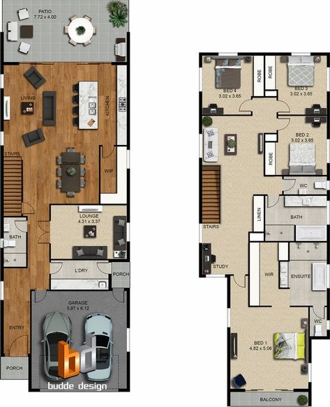 Duplex Architecture, Narrow Homes, Town House Plans, 3 Bedroom Home Floor Plans, Condo Floor Plans, Townhouse Exterior, Narrow House Plans, Narrow Lot House, Townhouse Interior