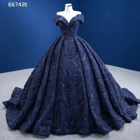 Royal Blue Gown For Debut, Ball Gowns Dark Blue, Dark Blue Wedding Dress Brides, Blue Ball Gown Wedding Dress, Dark Blue Ball Gown, Navy Blue Ball Gown, Blue Ball Gown, White Quinceanera Dresses, Purple Quinceanera Dresses