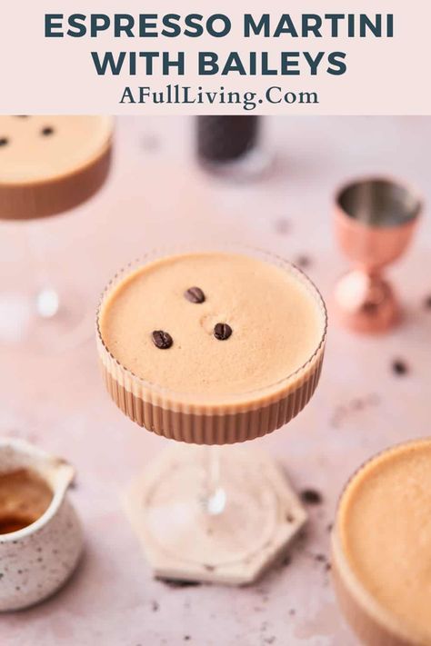 This Creamy Espresso Martini with Baileys is a luscious, decadent after-dinner drink. It's so easy to mix up this classic cocktail at home. You'll love the delicious creamy twist of Baileys! Espresso Martini With Baileys, Creamy Espresso Martini, Ouzo Cocktails, Baileys Martini, Ribbed Glassware, Baileys Cocktails, Clover Club Cocktail, Baileys Recipes, Espresso Martini Recipe