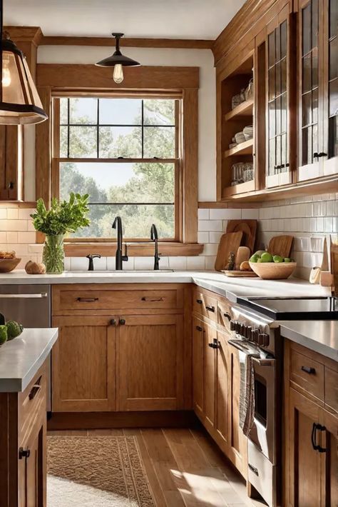 Rustic kitchen design with warm wood tones 1 Wood Cabinets And Countertops, All Natural Wood Kitchen Cabinets, Wood Cabinets Countertop Ideas, Shaker Wood Cabinets Kitchen, Natural Wooden Cabinets Kitchen, Wood Floors And Wood Cabinets In Kitchen, Natural Wood Shaker Cabinets, English Home Kitchen, Allen And Roth Innsbrook Cabinets