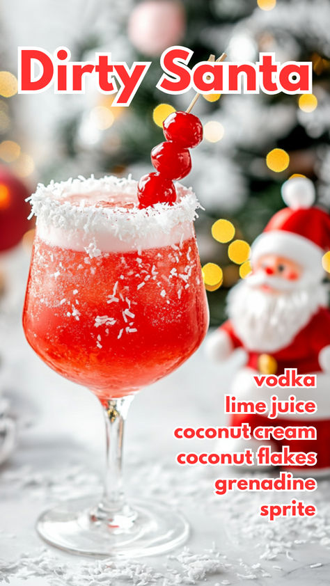 Dirty Santa Recipe Santa Panties Drink Recipe, Holiday Punch Recipes Alcoholic Tequila, Dirty Santa Drink Recipe, Cherry Vanilla Rum Recipes, Drunken Snowman Drink, Tipsy Santa Cocktail, Santa Panties Drink, Best Easy Cocktail Recipes, Santa Claus Cocktail