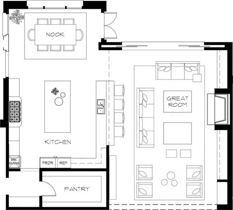 Large Living Room Layout, Kitchen Floor Plan, Living Room Floor Plans, Living Room Plan, Living Room Layout, Sala Grande, Living Room Furniture Layout, Casa Country, Floor Plan Layout