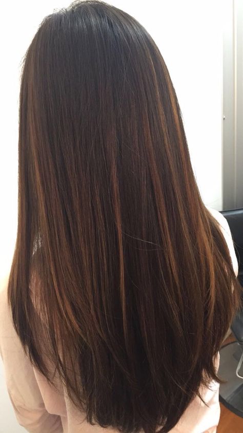 Brazilian balayage on straight hair.                                                                                                                                                                                 More Balayage Straight, Balayage Straight Hair, Black Hair Balayage, Straight Black Hair, Straight Hair Cuts, Haircuts Straight Hair, Hair Images, Long Layered Hair, Haircuts For Long Hair