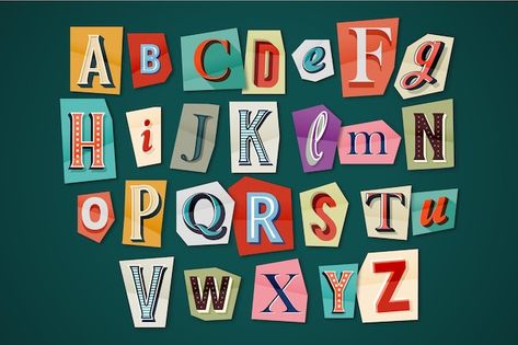 Free vector paper style ransom note lett... | Free Vector #Freepik #freevector #ransom-note #ransom #colorful-alphabet #collection Paper Style Ransom Note Letter, Letras Cool, Letter Collection, Ransom Note, Scrapbook Letters, Popular Fonts, Alphabet Stickers, Paper Style, Graphic Design Fonts