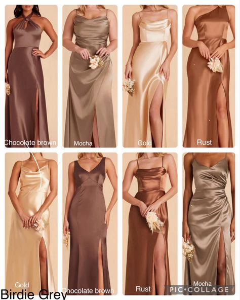 Mocha Bridesmaid Dresses, Brown Wedding Themes, Beige Bridesmaids, Fall Bridesmaid, Brown Bridesmaid Dresses, Silk Bridesmaid Dresses, Neutral Bridesmaid Dresses, Fall Bridesmaids, Champagne Bridesmaid Dresses