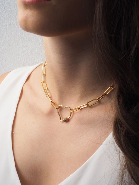 Paperclip chain necklace, Heart Lock Necklace, Chunky heart necklace, Gold Carabiner Lock Necklace, Linked choker Necklace Chunky Heart Necklace, Heart Lock Necklace, Carabiner Necklace, Heart Necklace Gold, Paperclip Chain Necklace, Lock Necklace, Heart Lock, Necklace Chunky, Necklace Heart