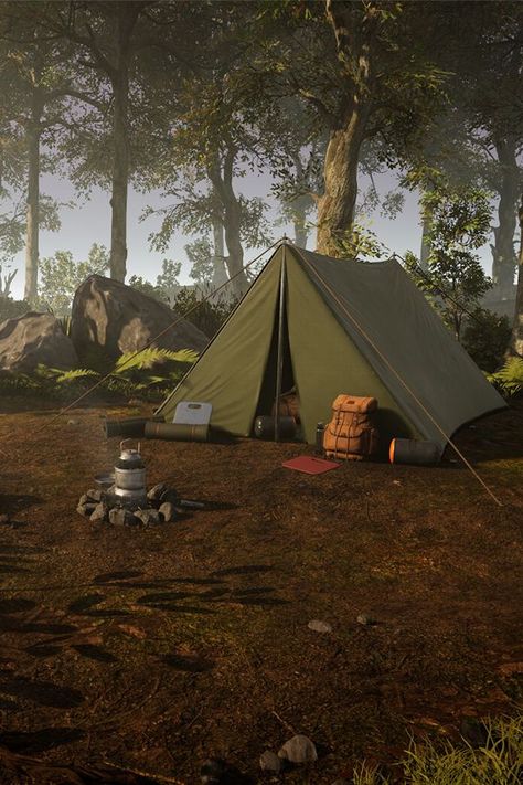 Embark on your #WeekendAdventure with Axel Loreman’s “Forest Camp,” a #realtime #campsite scene made using #SpeedTree, #Maya, #ZBrush, #SubstanceDesigner, #SubstancePainter, #UnrealEngine, and #Photoshop.  #ArtistSpotlight #Environment #Landscape #River #Tree #Vegetation #Foliage #Nature #GetOut #Allegorithmic #UE4 #3D #Render #Adobe #Pixelogic #Autodesk #Forest #GameArt #Camping Earthy Wallpapers, Mundo Hippie, Camping Images, Forest Camp, Camping Inspiration, Camping Vibes, Ayers Rock, Camping Photography, Camping Aesthetic