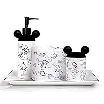 Modern Bathroom Accessories Set, Countertop Tray, Mickey Mouse Bathroom, Disney Bathroom, 4 Piece Bathroom, Cotton Ball Holder, Toothbrush And Toothpaste Holder, Toothpaste Holder, Disney Home Decor