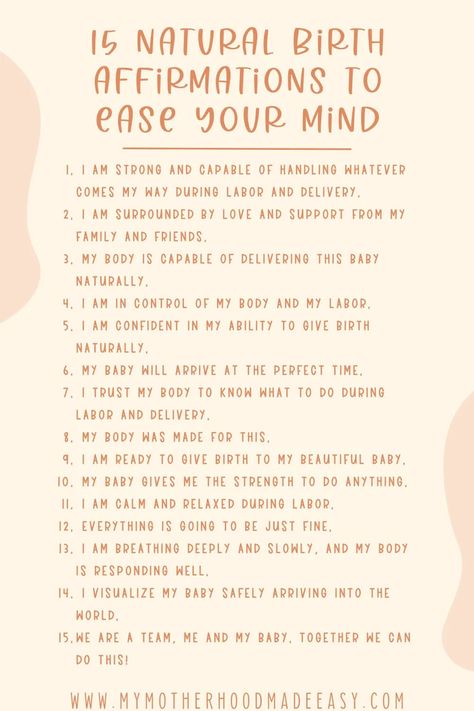 Labor And Delivery Positive Affirmations, Birth Vision Board Ideas, Home Birth Ideas, Natural Birthing Tips, Birthing Room Ideas, Birth Positions Natural, Natural Labor Tips, Unmedicated Birth Tips, Birth Motivation Quotes