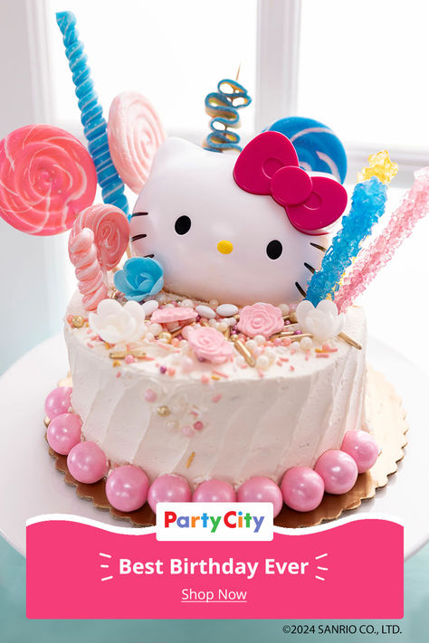 Throw the cutest birthday party ever with Hello Kitty & Friends! Shop Party City for new balloon bouquets, decorations, cake toppers & party favors now. Hello Kitty Birthday Ideas, Hello Kitty Cake Ideas, Hello Kitty Party Supplies, August Birthdays, Daisy Cupcakes, Kitty Birthday Party, Cookie Decorating Icing, Miniature Cakes, Shop Hello Kitty