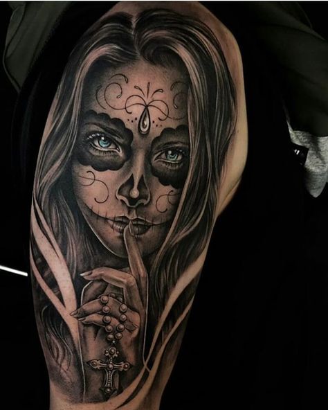 Day Of The Dead Tattoo Designs, Day Of The Dead Skull Tattoo, Loca Tattoo, A Corpse Bride, Santa Muerte Tattoo, Spain Tattoo, Day Of Dead Tattoo, Mexican Skull Tattoos, Madrid Tattoo