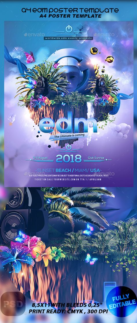 A4 EDM Poster Template. Print-templates Flyers Events. For better visibility a4, edm, edma, electro, fest, festival, party, poster, summer, and sunset. Festival Poster Design Events, Edm Poster Design, Tech Fest Poster, Edm Aesthetic Art, Summer Design Poster, Songkran Festival Design, Event Design Poster, Event Poster Graphic Design, Festival Design Poster