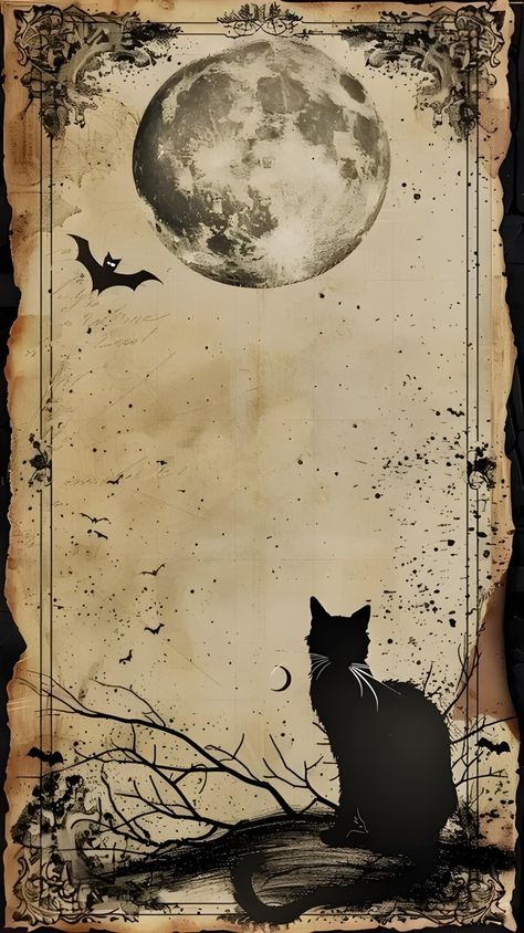 Vintage Witch Art, Vintage Paper Background, Gothic Wallpaper, Witchy Wallpaper, Vintage Witch, Fall Coloring Pages, Halloween Backgrounds, Black Cat Halloween, Vintage Artwork