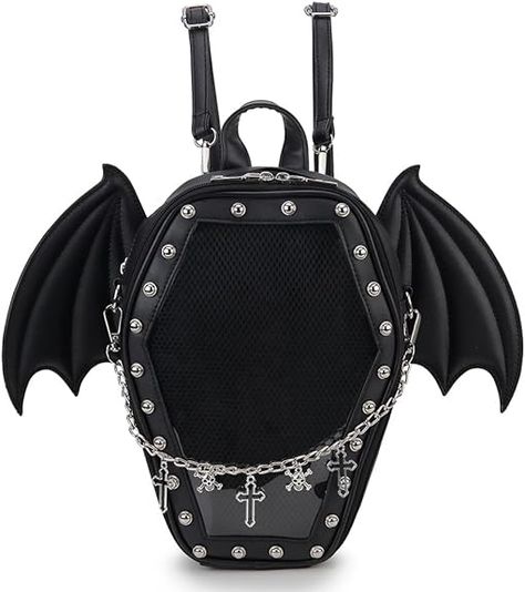 ENJOININ Gothic Coffin Shape Fashion Purses and Handbags for Women Halloween Shoulder Bag Backpack Villains Character Design, Coffin Backpack, Goth Backpack, 90s Mall Goth, Villains Character, 90s Mall, Gothic Bags, Backpacks Disney, Witch Clothes