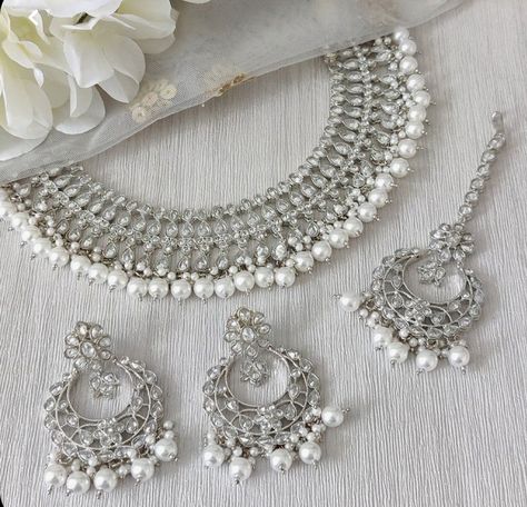 Silver Asian Jewellery, Desi Silver Jewellery, Desi Jewelry, Silver Bridal Jewellery, Bridal Jewelry Sets Brides, Indian Wedding Jewelry Sets, Bridal Necklace Designs, Indian Bridal Jewelry Sets, Fancy Jewelry Necklace