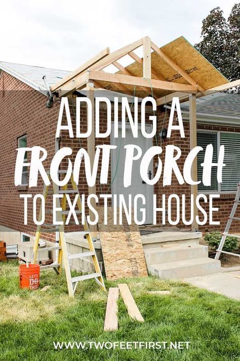 House Front Renovation Ideas, How To Build A Front Porch Roof, Front Porch Renovation Before And After, Small Front Porch Cover Ideas, Add On Entryway Entrance Exterior, Pergola In The Front Of The House, Portico Front Porch, Portico Before And After, Ranch Style Curb Appeal Ideas