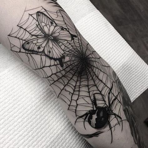 Black Widow Tattoo, Spider Web Tattoo, Catrina Tattoo, Web Tattoo, Sick Tattoo, Muster Tattoos, Elbow Tattoos, Spider Tattoo, Spooky Tattoos