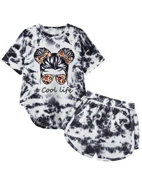 PRICES MAY VARY. ⛱ Material: Girls clothes spring/summer set is made from high-quality and breathable fabric, ensuring maximum comfort for your girls during the warm seasons. The fabric is soft, lightweight, and gentle on the skin, making it ideal for everyday wear. ⛱ Design: The tie-dye girls clothes on the short-sleeve top adds a trendy and stylish touch, while the cool girl graphic print enhances the overall design. The casual shorts complete the ensemble with their simple and relaxed style. 5th Grade Fashion Girls Outfits, Cute Outfits For Eight Year Olds, Outfits For 12 Year Girl, Clothes For Ten Year Olds, Girls Outfit Ideas Kids, Shirts For Girls 10-12, Clothes For Girls 7-8, Clothes For 10 Year Girl, Cute Outfits For Kids 10-12